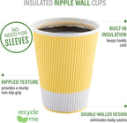 Restaurantware 16 Ounce Double Wall Disposable Coffee Cups, 500 Insulated Light Yellow Paper Tumblers with Ripple Wall Design, Lids Sold Separately for Hot Drinks like Tea, Hot Chocolate and More