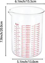 High Borosilicate Glass Measuring Cup-V-Shaped Spout，Glass Measuring Beaker for Kitchen or Restaurant, Easy to Read, 2000 ML (64 Oz, 8Cup)