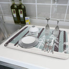 Winter Wildlife Deer Dish Drying Mat for Kitchen Counter,Xmas Landscape Snow Tree Ivory Drying Mat 18 x 24 Inch with High Absorbent Microfiber Drainer Mat for Coffee Bar