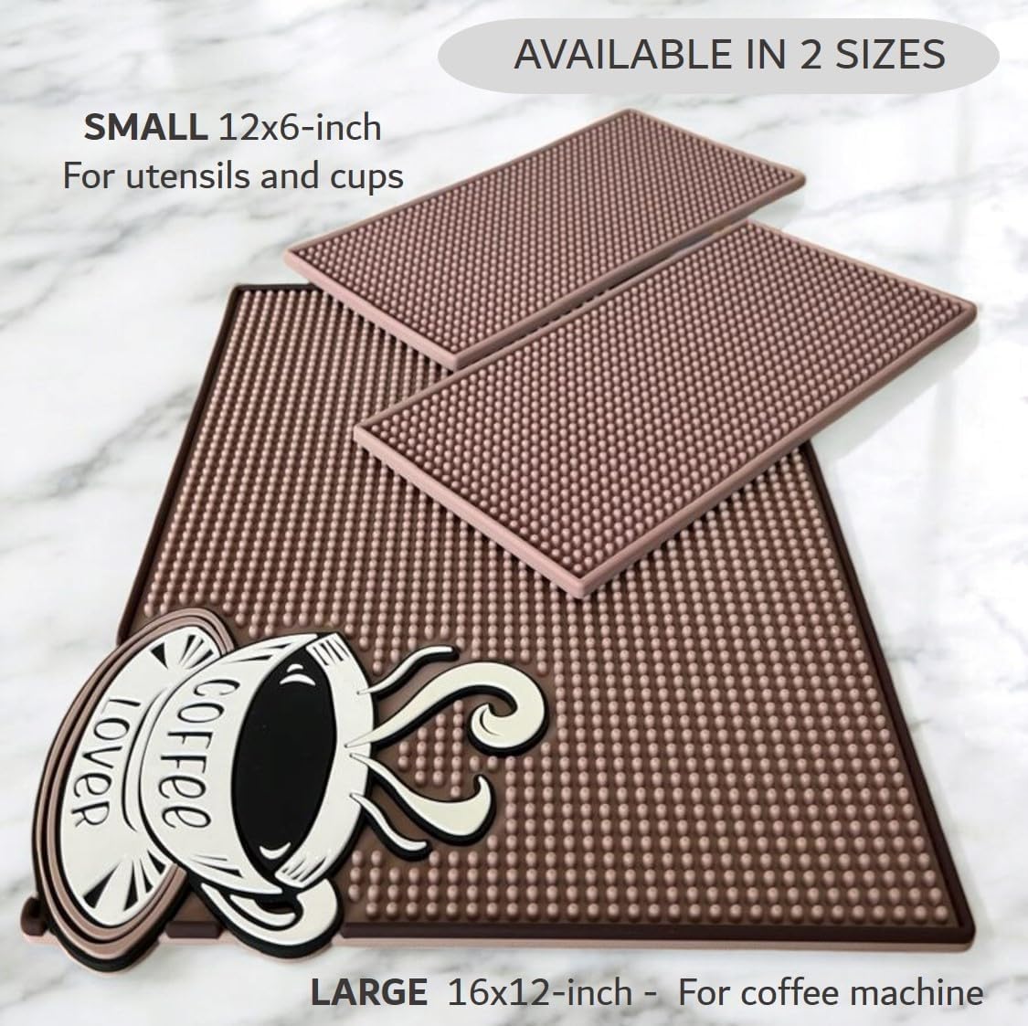 Mat for Coffee Bar 16"x12" – 0.30in Thick Non-Slip Rubber Countertop Protector, Spill-Proof Durable Kitchen Counter Mat. Glass Drying, Barista Coffee Bar Accessories.
