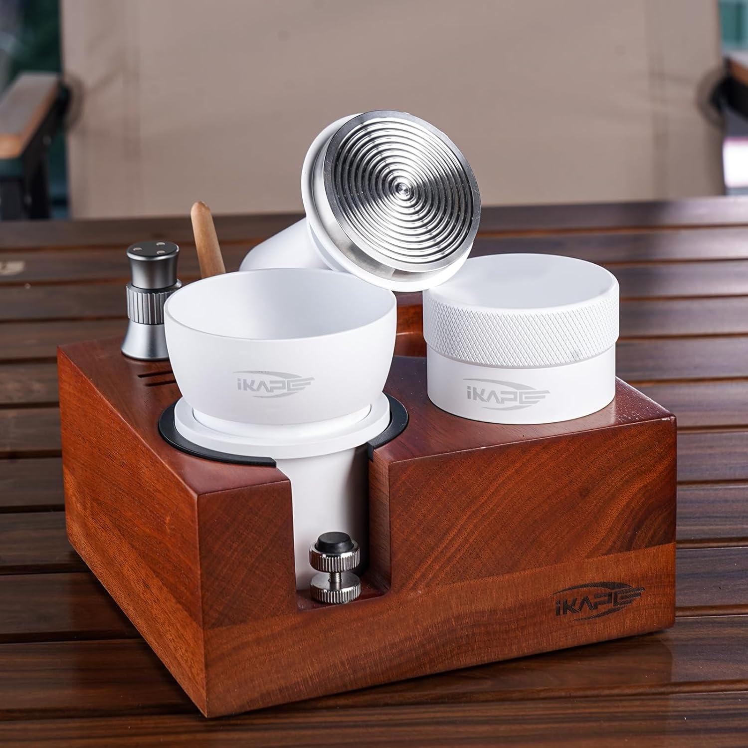 IKAPE 58.5mm Espresso Tamper, Premium Barista Coffee Tamper with Calibrated Spring Loaded, 100% Stainless Steel Base Tamper (White)