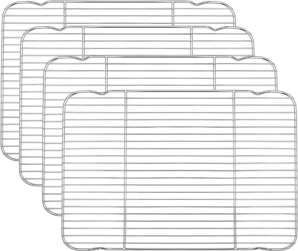 P&P CHEF Baking Cooling Rack Set for Cooking Roasting, 4-Piece Stainless Steel Wire Racks for Oven Use, Healthy & Dishwasher Safe, Rectangle, 16.6 Inch