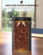 HAIOOU Large Coffee Canister, 38OZ Oversized Stainless Steel Coffee Bean Storage Container with Date Tracker, Measuring Scoop, CO2 Releasing Valves for Beans, Grounds and more - Gray