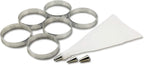 NewlineNY Stainless Steel French Pastry Tart Ring Baking Kit - 6 Perforated Round Dessert Rings + 3 Nozzles + 1 Sample Decorating Piping bag Kit