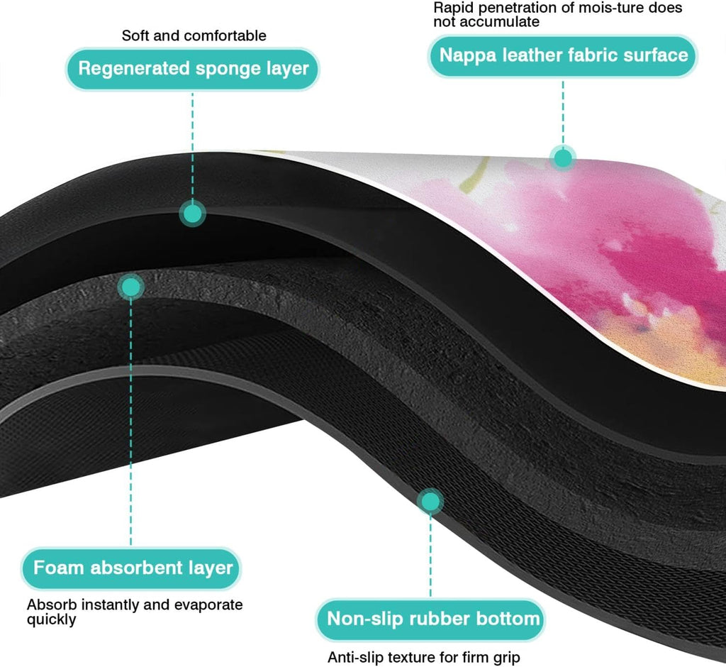 Dish Drying Mat, 24x18in, Watercolor Flower, Nylon, Diatomite, Rubber Backed, Absorbent, Quick Dry, Non-Slip, Wide Use