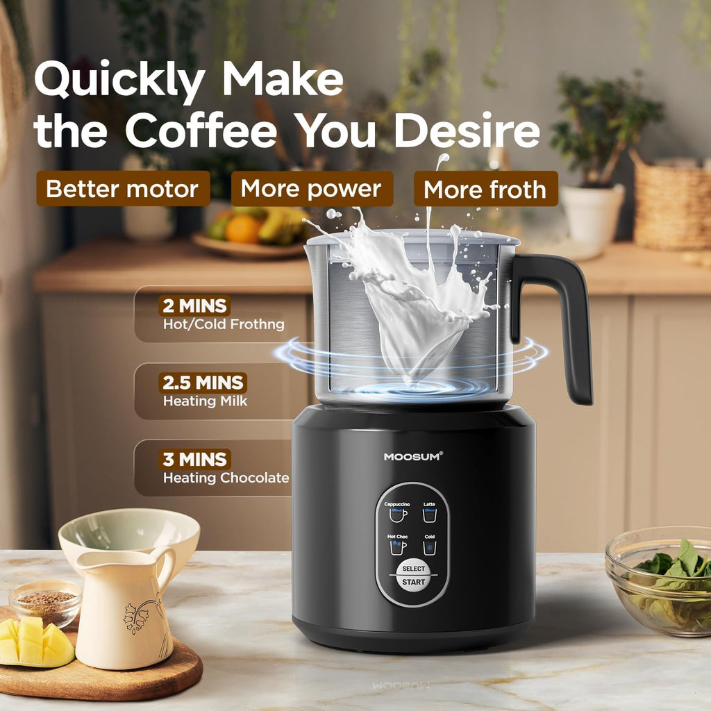 Detachable Milk Frother, Food Grade Stainless Steel 17oz Electric Milk Steamer, Easy Clean with Dishwasher Safe, Automatic Hot/Cold Foam Maker, Hot Chocolate Maker, 120V, Black