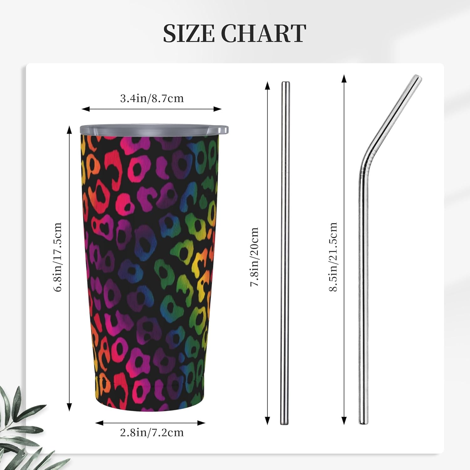 Leopard Print Tumbler with Lid and Straw 20oz Coffee Tumblers Leakproof Stainless Steel Travel Mug Vacuum Insulated Cup for Iced and Hot