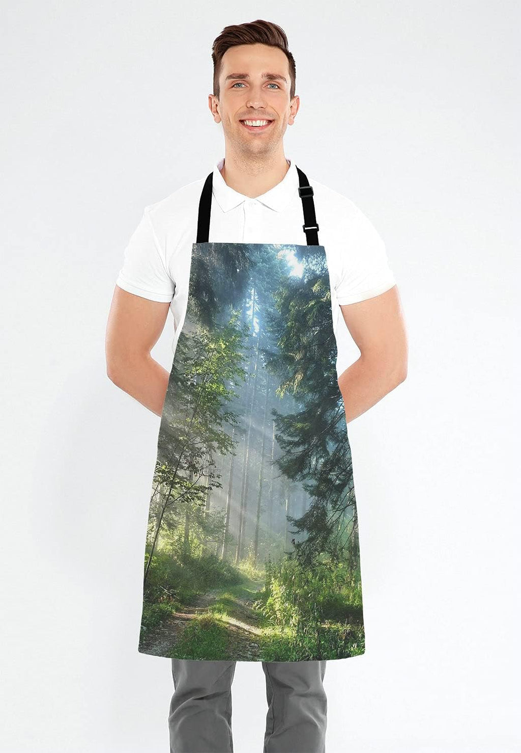 Nature Misty Bib Apron with Adjustable Neck for Men Women,Suitable for Home Kitchen Cooking Waitress Chef Grill Bistro Baking BBQ Cobbler Apron