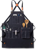 Canvas Aprons for Men Chef Apron, Work Apron with Large Pockets - 16oz Heavy Duty Cross Back, BBQ, Cooking