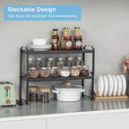 4 Pack Kitchen Cabinet Shelves Organizers, Kitchen Counter Storage Shelf Spice Rack, Expandable Length, Adjustable Height, Stackable, Sturdy 30LBS Bearing, Small Cupboard Tabletop Organizer Shelf Rack