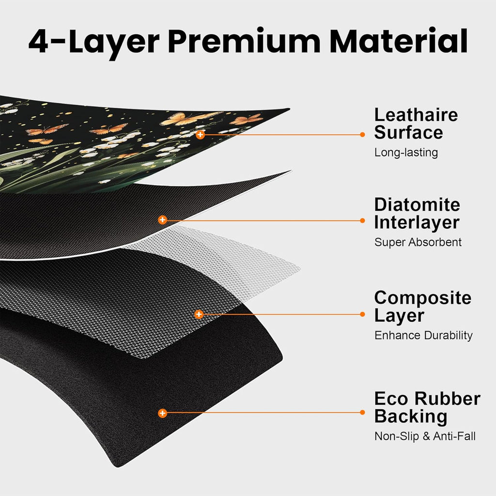 17"x 32" Coffee Bar Mat, White Campanula Absorbent Dish Drying Mat Cuttable Hide Stain Draining Table Pad for Kitchen Counter, Coffee Bar Accessories