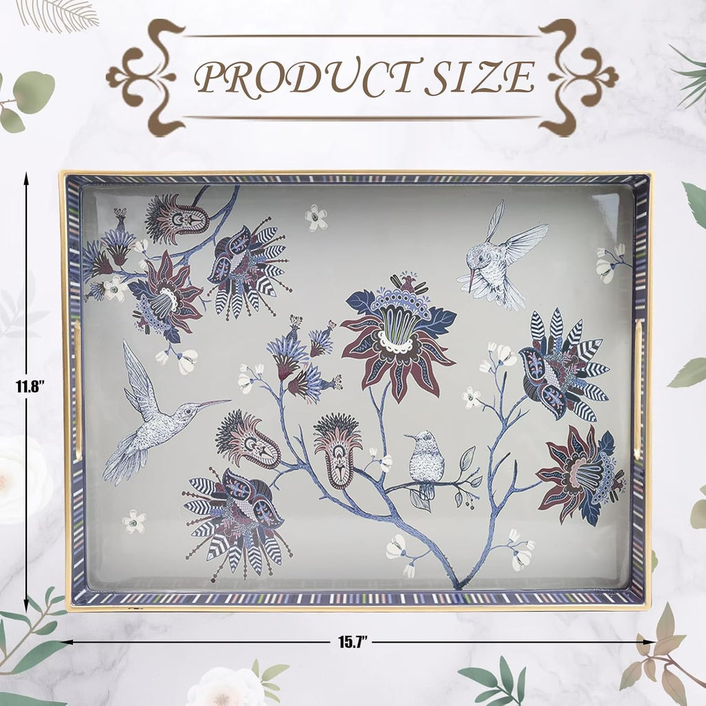 Rectangle Plastic Serving Tray with Handles, Elegant Decorative Tray for Coffee Table, Ottoman, Living Room, Kitchen, Outdoor Use. 12"*16"*1.6" A