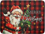 Merry Christmas Santa Claus Red Buffalo Plaid Dish Drying Mat for Kitchen Counter,Winter Snowflake Xmas Tree Drying Mat 18 x 24 Inch with Absorbent Reversible Microfiber Dish Drying Pad for Coffee Bar