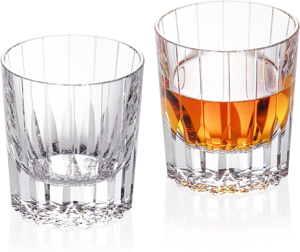 KAMMAK Crystal Whiskey Glasses Set of 2, Handcrafted 7.1oz Old Fashioned Glasses Stemless, Luxury Hand Blown Cocktail Glasses, Scotch Cup for Women, Men Gift for Bourbon Barware, Home Bar