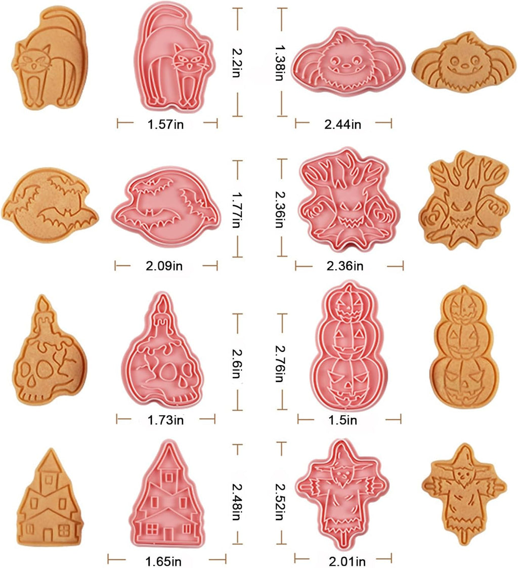 8 Pcs Halloween Cookie Cutters Set Baking Molds 3D Halloween Press type Cookie Cutter for Baking, Fondant, Cheese, and Pastries