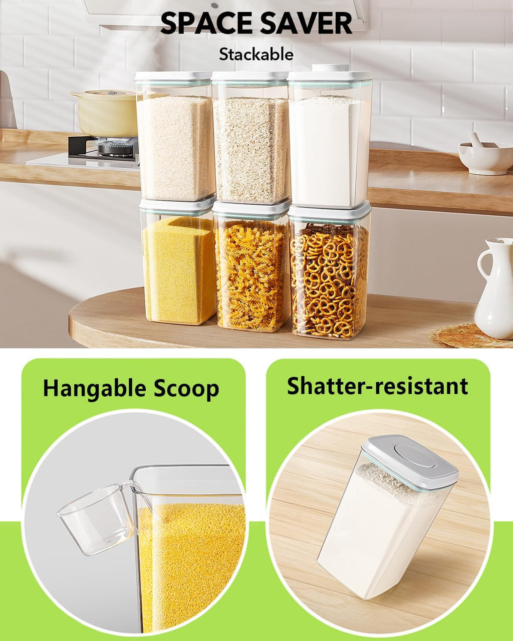 Ankou Airtight Pop Food Storage Container with Lid & 130ml Scoop, 4L/4.2qt BPA-Free Cereal, Rice, Flour, Pasta & Snack Container, Stackable & Durable,Kitchen Pantry Organizer