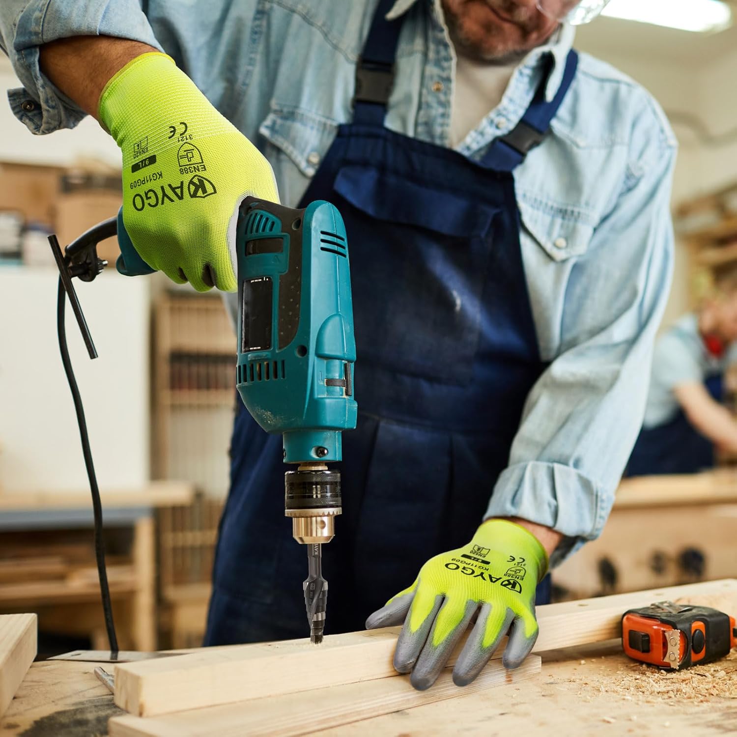 Safety Work Gloves for Men and Women PU Coated, 12 Pairs Seamless Knit Glove with Thin Polyurethane Coated Smooth Grip on Palm&Fingers, Ideal for General Light Duty Work, KG11PB Green,Large