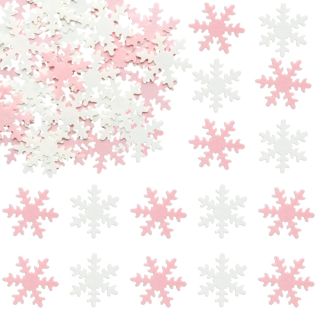 Gyufise 50Pcs Pink Edible Cupcake Cake Toppers Snowflake Cake Decorations for Christmas Winter Frozen Theme Party Supply Decoration Pink White