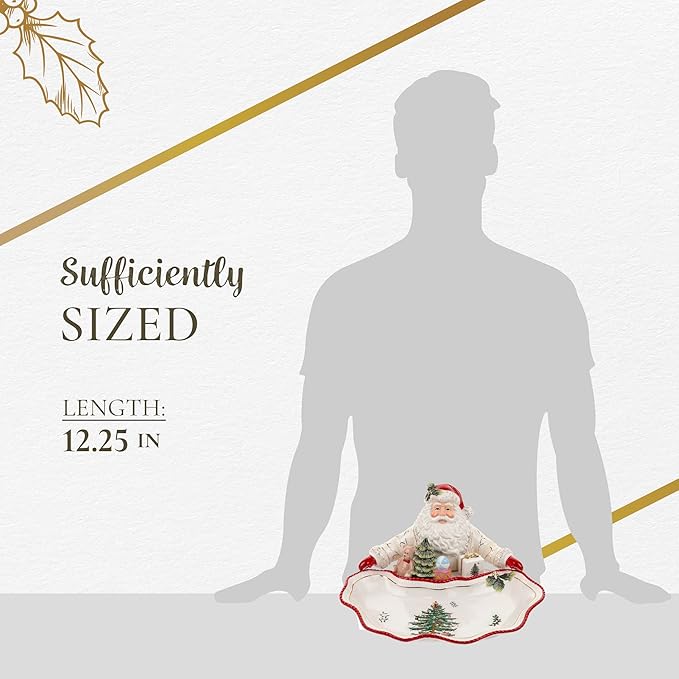 Spode Christmas Tree Gold Collection Figural Santa Dish, 12.25-Inch Holiday Décor Candy Bowl - Fine Earthenware with 22-Karat Gold Accents, Christmas Mantel Decoration & Holiday Tableware