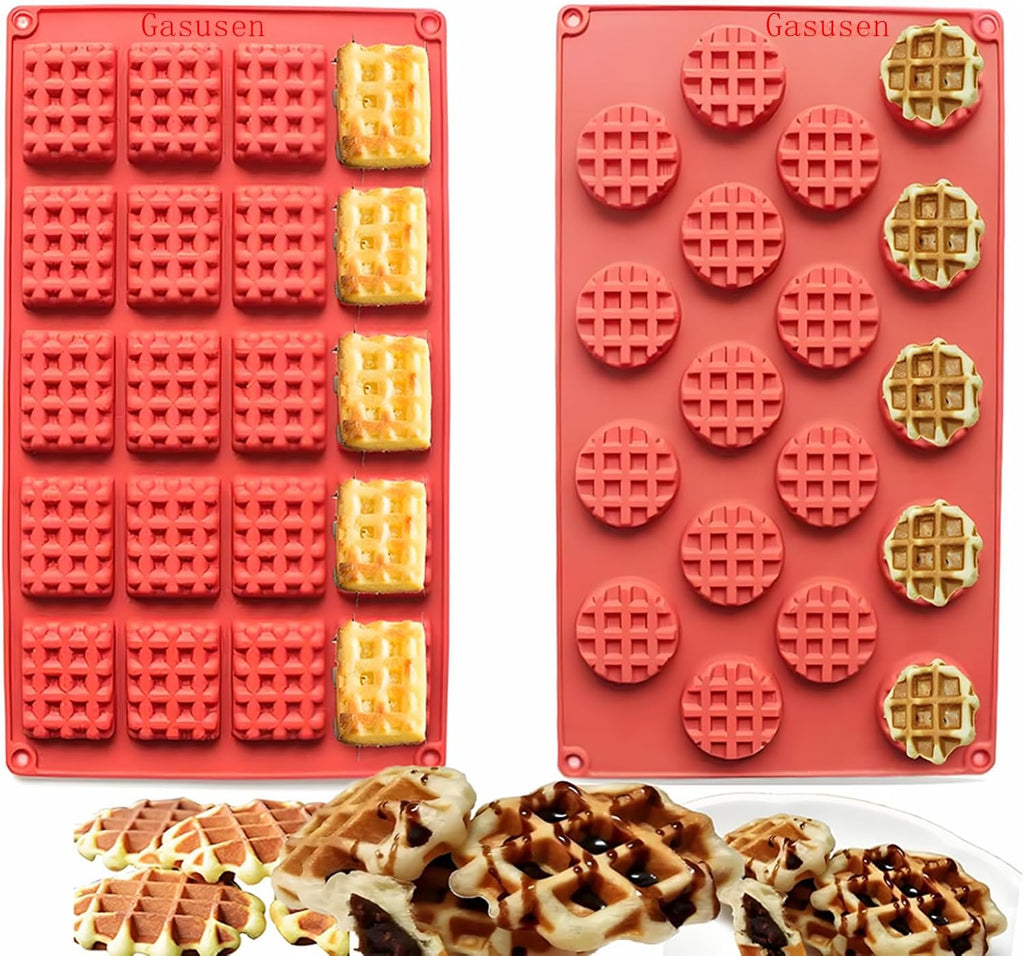 Silicone Waffle Mold Set, 2PCS/Set 18/20 Cavity Mini Silicone Waffle Mold Waffle Making Mold, Non-stick Cake Cookie Chocolate Making Mold for Baking