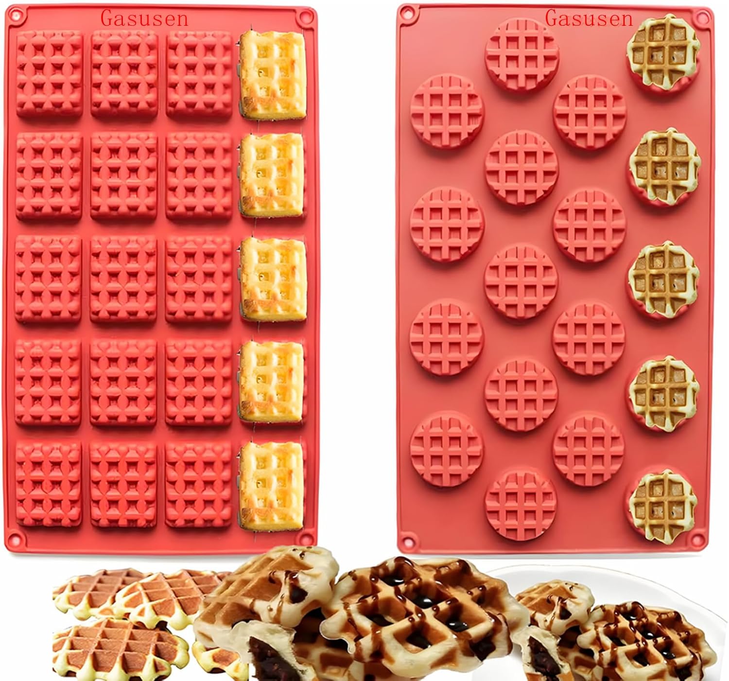 Silicone Waffle Mold Set, 2PCS/Set 18/20 Cavity Mini Silicone Waffle Mold Waffle Making Mold, Non-stick Cake Cookie Chocolate Making Mold for Baking