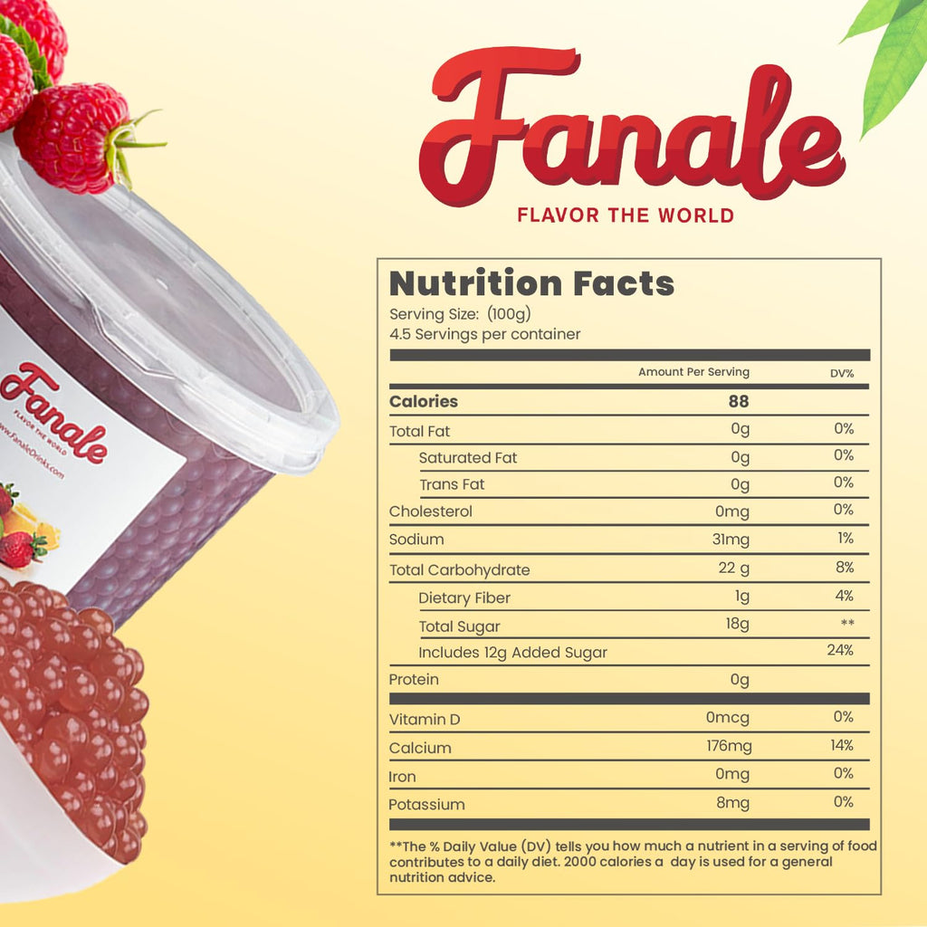 Fanale Raspberry Popping Boba Pearls, Vegan, Non GMO, Gluten Free, Fat Free, Perfect for Bubble Tea, Smoothies, Ice Cream, Desserts, and Beverages.