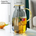 68OZ Glass Pitcher with Lid and Spout, Water Jug, 2000ml Carafe for Hot/Cold Water, Large Iced Tea Pitcher for Coffee, Juice and Homemade Beverage