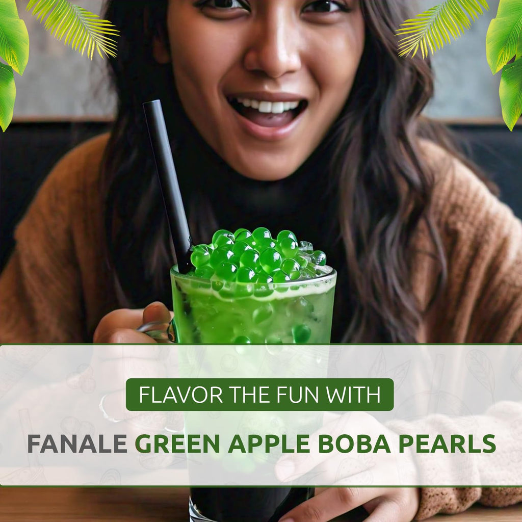 Fanale Green Apple Popping Boba Pearls, Vegan, Non GMO, Gluten Free, Fat Free, Perfect for Bubble Tea, Smoothies, Ice Cream, Desserts, and Beverages.