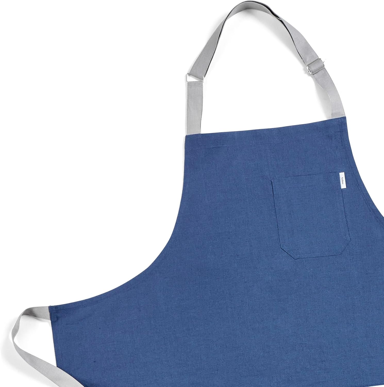 Solino Home Linen Kitchen Apron for Men & Women - Indigo Blue/Soft Grey Bib Apron with Front Pockets - Handcrafted from European Flax