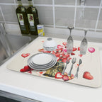 Valentine's Day Dish Drying Mat for Kitchen Counter,Red Love Canes Hearts Decorative Mason Jar Drying Mat 18 x 24 Inch with High Absorbent Microfiber Drainer Mat for Coffee Bar