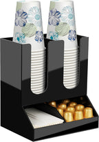 MYITYARD Coffee Station Organizer, Coffee Cup Holder for Countertop, Cup and Lid Dispenser with 4 Compartment, Coffee Bar Accessories Organizer for Home, Kitchen, Office and Breakroom