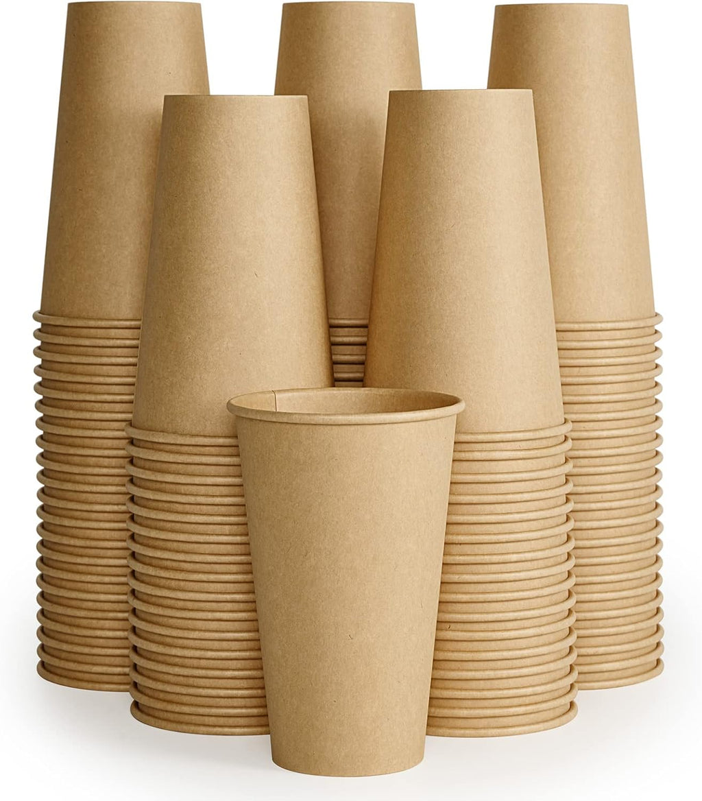LITOPAK 100 Pack 16 oz Kraft Paper Coffee Cups for Water, Juice, and Tea, Disposable Hot Coffee Cups for Home, Restaurant, Store, and Cafe