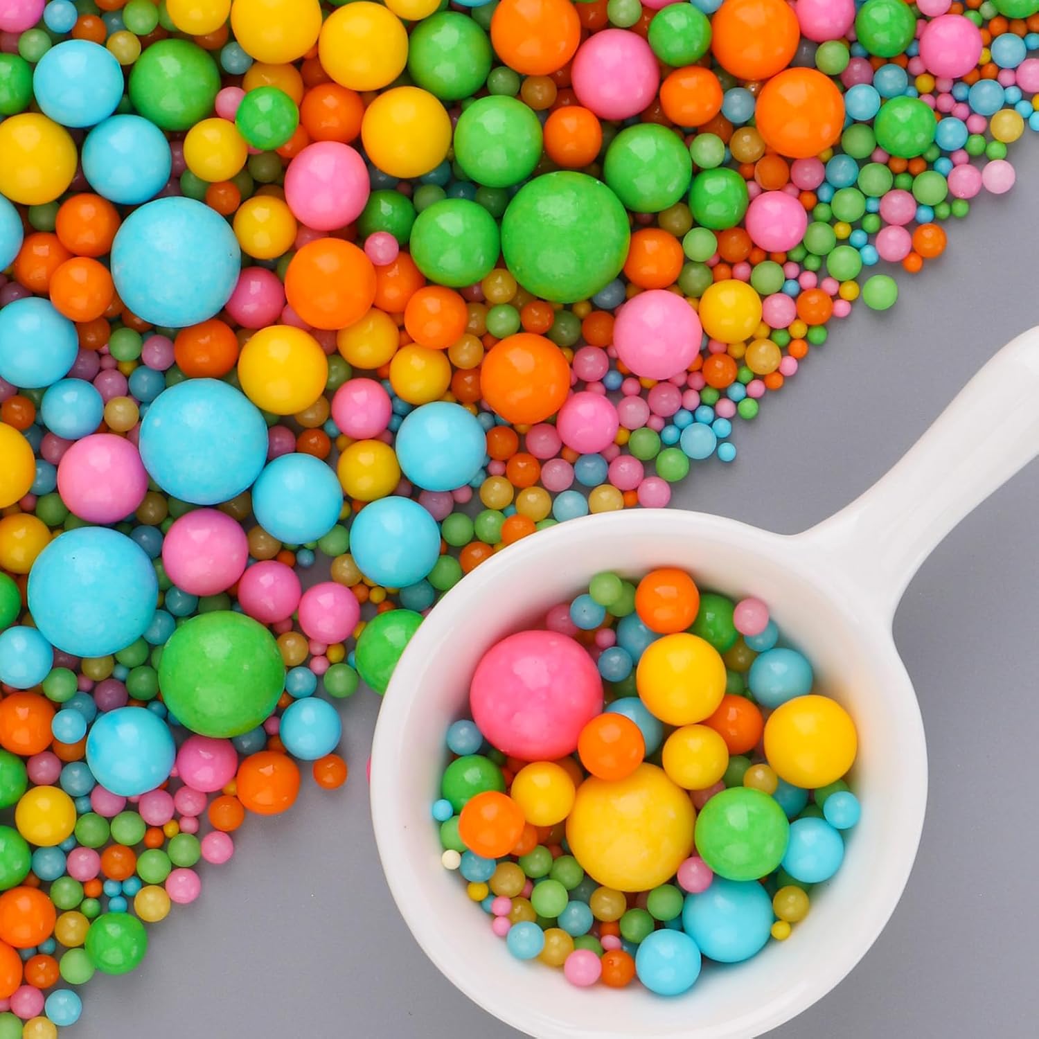 Rainbow Sprinkles for Cake Decorating, 6 Sizes Mix Colorful Edible Pearl Sugar Topping for Cupcake Ice Cream, Wedding Party Valentine Supplies 4.6 oz