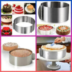 HcirjhieCake Mold-Cake Ring-Adjustable Round Stainless Steel 6 to 12 Inch Cake Mold - Stainless Steel 3 inch Dessert Mousse Molds withCake Baking Supplies（2-piece set）