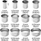 12-Piece 304 Stainless Steel Biscuit Cutter Set, Round Cookie Cutters for Baking (1/2/3/4/5'') with PP Storage Box, Dough Pastry Cake Circle Cutting Ring Molds, Non-Rust Double Thickness & 2.1‘’ High