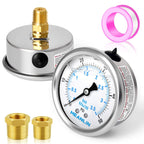 MEANLIN MEASURE 0~50Psi Stainless Steel 1/4" NPT 2.5" FACE DIAL Liquid Filled Pressure Gauge WOG Water Oil Air Center Back Mount, with 1/4" x 1/2" NPT and 1/4" x 3/8" NPT Hex Bushing