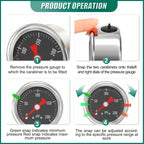0-200PSI Stainless Steel Glycerin Filled Pressure Gauge 1.5" Black Dial Size, 1/8" NPT Lower Mount, for Tube, Water Pump, Gas, Liquid, Pressure Test (with Range Mark Pointer)