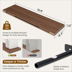 Fun Memories Floating Shelves for Wall, 32 Inch Rustic Wood Wall Mounted Shelves for Bathroom, Bedroom, Kitchen, Living Room, Deep Floating Shelves for Storage & Home Decor (Walnut, Set of 2)