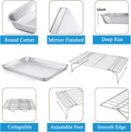 P&P CHEF 16 Inch Stainless Steel Baking Sheet with Rack Set (2 Pans+ 2 Racks), Cookie Sheets Baking Trays and Cooling Wire Racks, Oven & Dishwasher Safe, Pans with Stackable Racks