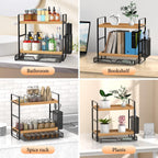 2 Tier Spice Rack Organizer for Countertop with Drawer and Basket, Suitable for Coffee Organizer, Kitchen Counter Storage, Bathroom Storage