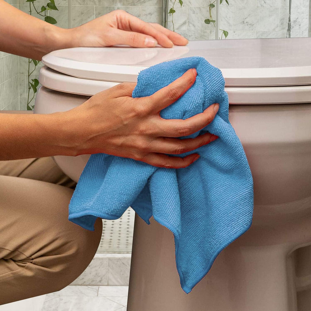 Avalon Towels Microfiber Cleaning Cloths (Value Pack of 36) Size 16" x 16", Highly Absorbent Cleaning Rags, Lint Free Cleaning Towels, Reusable and Washable, Microfiber Towels for Cars (Blue)