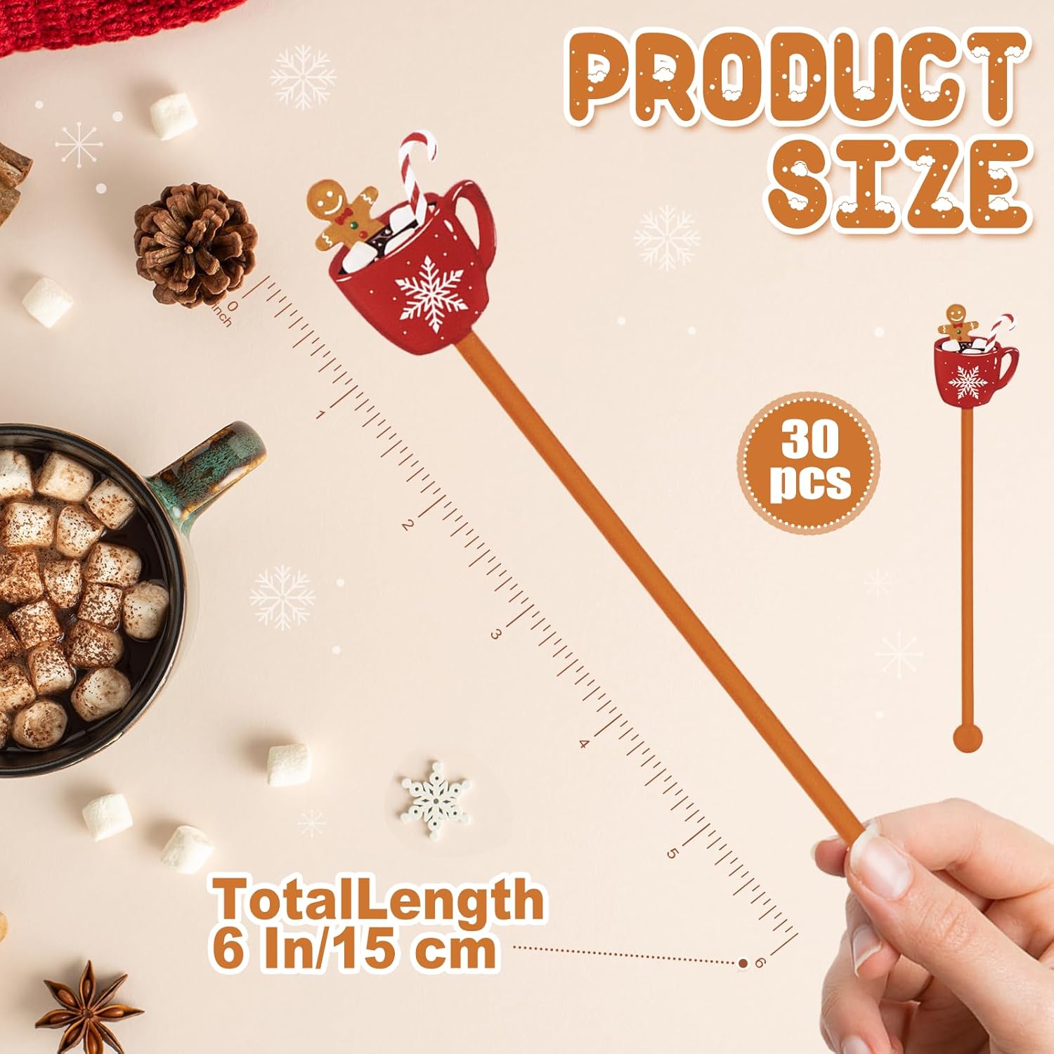 30 PCS Christmas Drink Stirrers Gingerbread Man Holiday Coffee Stirrers Acrylic Xmas Stir Sticks Swizzle Sticks for Cocktails Hot Chocolate Stirrers for Home Office Bar Restaurant