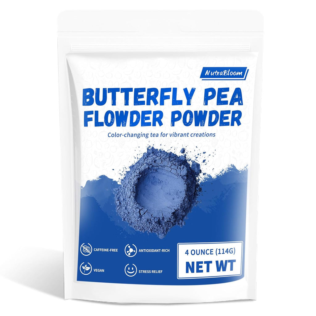 Nutrabloom Butterfly Pea Flower Powder 4 Ounce, Non-GMO Vegan Food Coloring Caffeine-Free Health Benefits Herbal Tea Powder for Cocktail, Smoothies, Drink, Baking