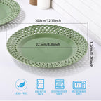 Graceful Basketweave Wide Rim 12 inch Dinner Plates, Extra Large Round Platter Scallop Serving Tray Set of 4, for Restaurant, Kitchen, Party, Home, Wedding, Gift, Microwave Dishwasher Safe, Sage Green