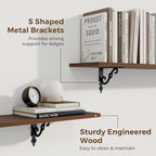 RICHFOCUS Floating Shelves for Wall Decor, 8 Inch Deep Shelves Set of 2, 16W x 8D Floating Shelves Wall Mounted with Metal Brackets, Rustic Wood Shelves for Living Room Bedroom Kitchen, Walnut