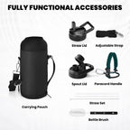 Insulated Water Bottle 32 oz, Triple Wall Vacuum Stainless Steel (Cold for 48 Hrs), Leak Proof & Non-BPA, Modern Water Flask Jug with Paracord Handle & Straw Spout Lids, Dark Green