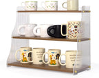 Coffee Mug Holder Wooden Cup Station Organizer 3 Tier Cup Holder for Coffee Bar Mug Display Rack for Countertop Mug Holder Shelf for Home Kitchen Nut Brown Solid Wood