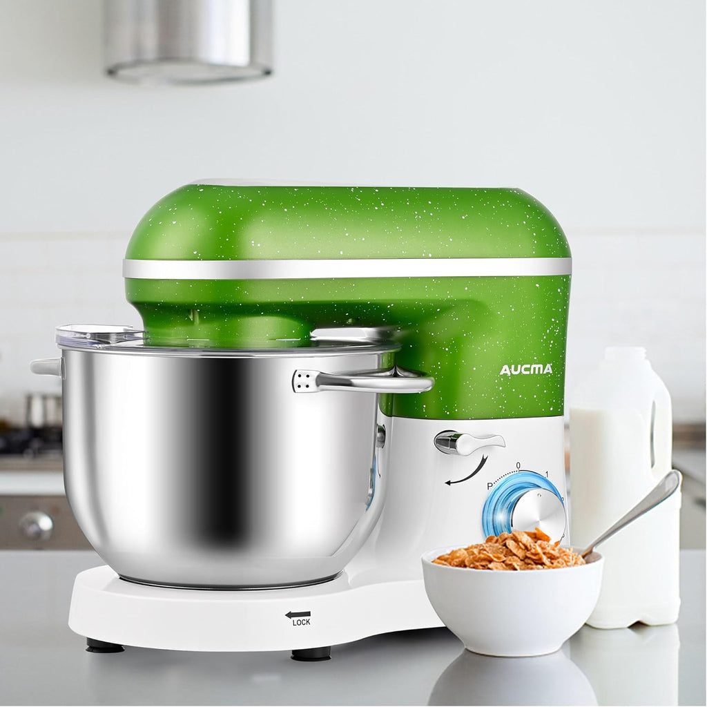 Aucma Stand Mixer,6.5QT 660W 6-Speed Tilt-Head Food Mixer, Kitchen Electric Mixer with Dough Hook, Wire Whip & Beater (Green-White, 6.5QT)