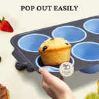 BRONYPRO Jumbo Silicone Muffin Pan with Metal Frame, 3.5" Large Muffin Tins, Non-Toxic Food Grade Silicone, Non-Stick for Egg Bites & Big Cupcakes, Oven Safe, Blue