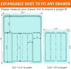Silverware Organizer Expandable Silverware Drawer Organizer Adjustable Drawer Organizer, Flatware Cutlery Tray for Spoons Forks Knives Kitchen Organizers Storage,Turquoise